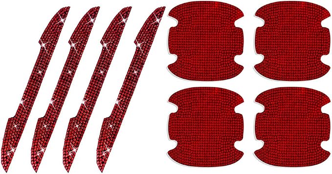 8Pcs Bling Rhinestone Car Door Handle Stickers Protector, Trim Auto Door Entry Guard Bling Stickers Car Accessories for Women and Men, Universal Car Accessories for All Cars (Red)