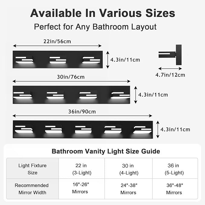 LED Modern Bathroom Vanity Light Fixtures, Dimmable Matte Black Vanity Lights for Bathroom Lighting Fixtures Over Mirror, with 360° Rotatable Acrylic Heads 5-Light 36-inch (Cool White 6000K)