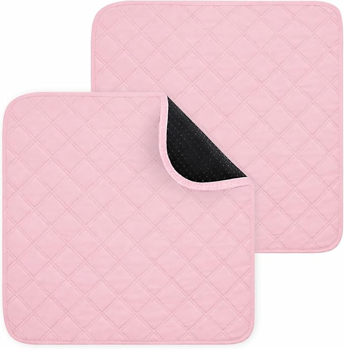 2 Pack Waterproof Chair Pads for Incontinence - Waterproof Seat Protector Pads 22" X 21", Resuable Washable Non-Slip Absorbent Chair Seat - Absorbent for Bed, Seat, Car, Wheelchair & Recliner（Pink）