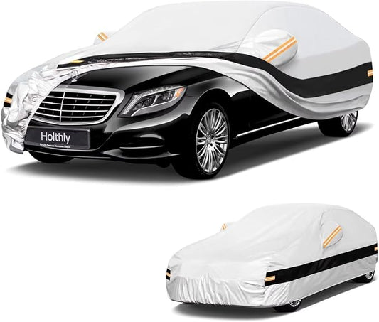 10 Layers Sedan Car Cover Custom Fit for Mercedes-Benz S-Class S250 S300 S350 S400 S450, Waterproof All Weather for Automobiles, Outdoor Full Cover Sun Dust Rain Protection with Cotton. Silver