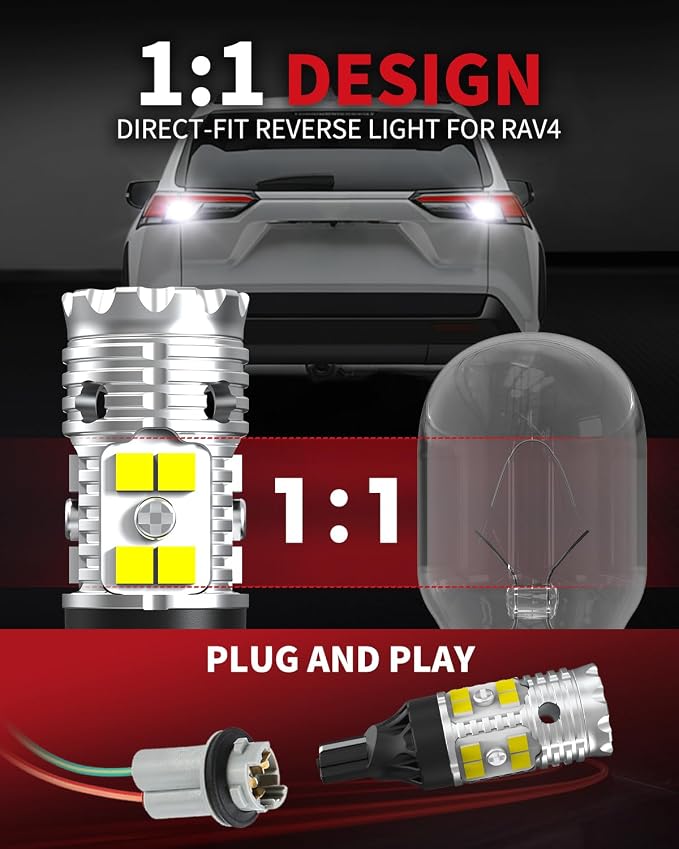 LASFIT 921 LED Reverse Backup Light Bulbs Fit for 2006-2025 Toyota RAV4, 6000K Cool White Super Bright OEM 912 W16W Replacement, 2 pcs