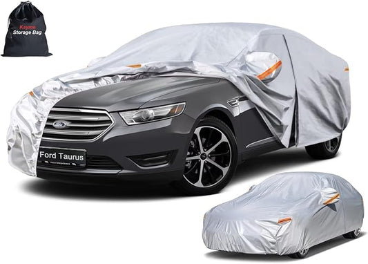 Kayme 6 Layers Sedan Car Cover Custom Fit for Ford Taurus (1991-2026), Waterproof All Weather for Automobiles,Rain Sun UV Protection.Silver