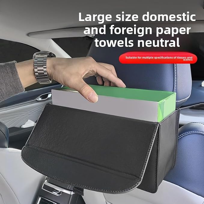 Car Tissue Holder - Backseat Napkin Tissue Organizer, Extra Large Tissue Box Holder for Rectangle Tissue Napkin Box, Made of PU Leather, Black