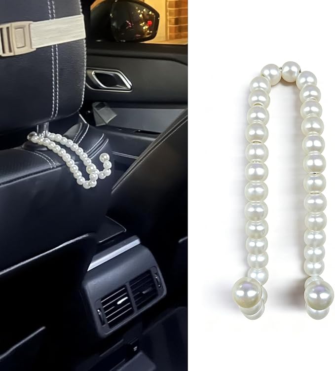 Elegant Pearl Car Seat Headrest Hook, Cute Automotive Seat Back Storage Hangers, Handbag & Purse Organizer Hook, Universal Vehicle Interior Decoration Accessories for Women Girls(1PC)