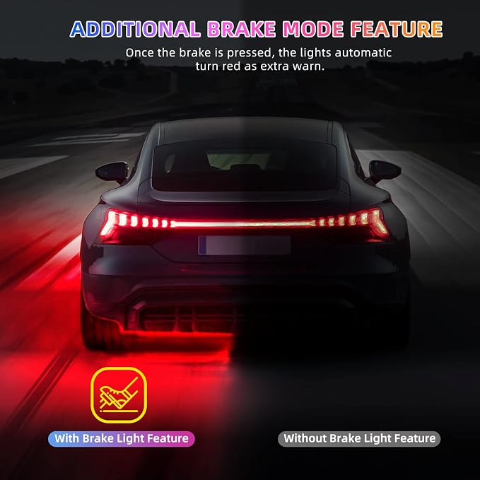 4 Pcs RGB Underglow LED Lights for Cars Truck SUV Golf Cart UTV ATV, 12V Waterproof Multicolor Underbody Neon Accent Strip Lights Kit with APP/RF Remote Control, Music Sync, Brake Lights