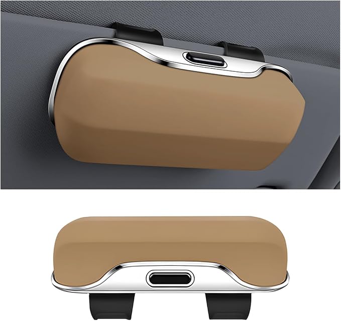 zipelo Sunglasses Holder for Car Sun Visor, Protective Automotive Eyeglasses Storage Case Hanger, Soft Vehicle Interior Glasses Organizer Box Accessories, Universal for SUV Sedan Truck (Beige)