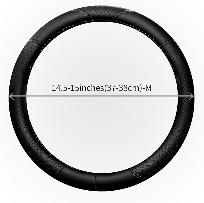 Steering Wheel Cover with Anti-Slip Leather Grip Compatible with Ford, Toyota, Honda, Nissan, and Chevrolet Vehicles for 14.5-15.35 inch Round Steering Wheels Universal Car Accessories