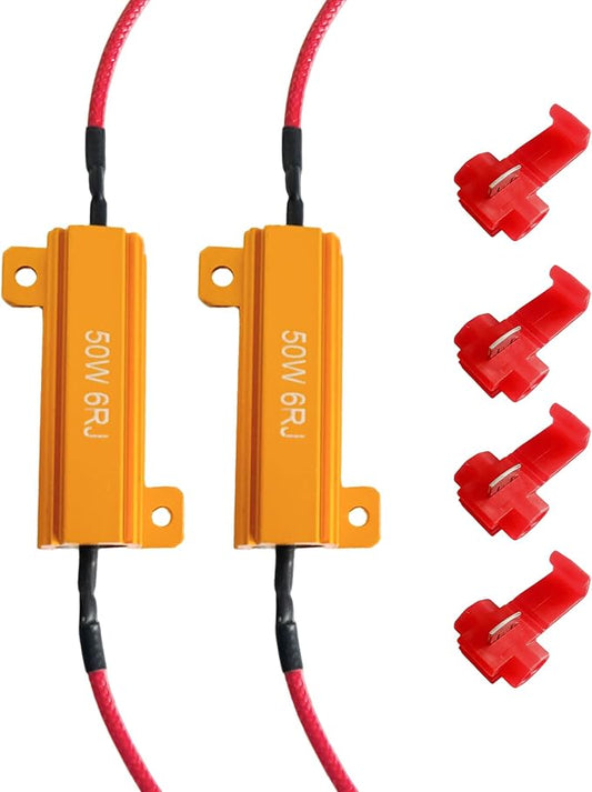 2PCS 50W 6Ohm Load Resistors, LED Resistor Turn Signal, Car LED Turn Signal Light Load Aluminum Shell with Wire Clip, Tail Light Bulb Fast Blink Error Code Warning Cancellor for Fix Hyper Flash