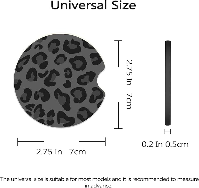 Car Coasters for Cup Holders - Black Leopard | 2 Pack Non-Slip Universal Rubber Car Cup Coaster for Women Men, Car Interior Accessories