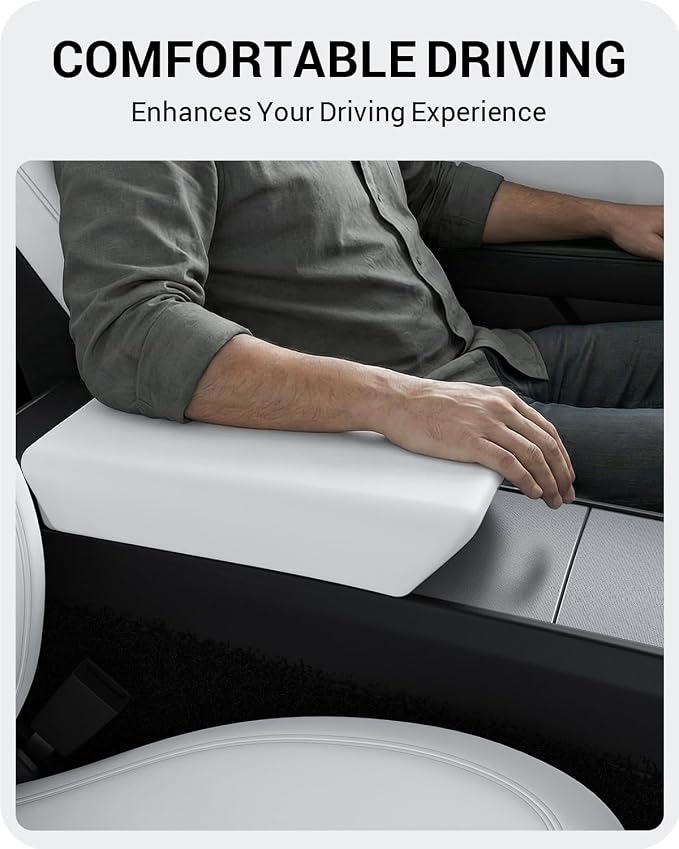 BASENOR Center Console Armrest Cover for 2025 2026 Tesla Model Y Juniper/Model 3 Highland [Non-Slip] [No Logo] Arm Rest Protector Accessories TPU White (Standard/Premium/Performance)
