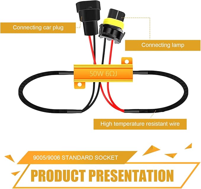 2 PCS Car LED Light Bulb Decoder, 9005/9006 50W Load Resistor, Headlight Bulb Anti Flicker Error Decoder, Car Light Bulb Relay Harness Adapter, Universal for Most Cars