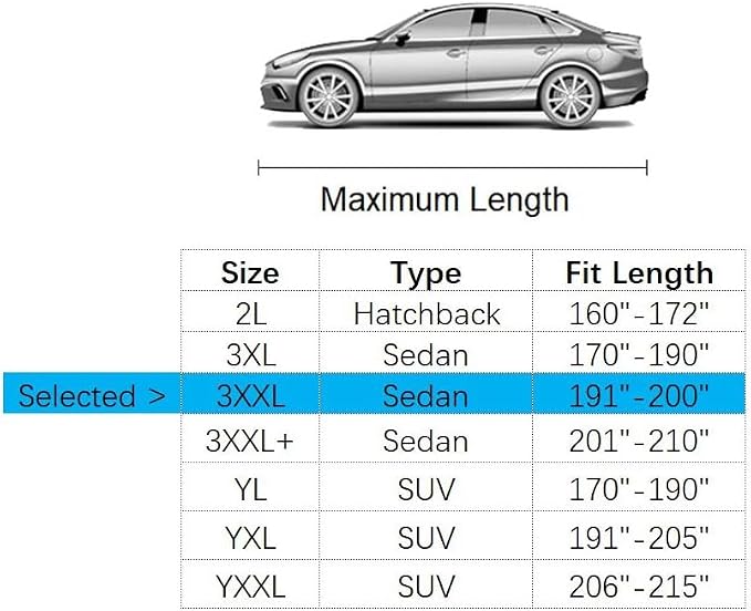 Car Cover Fit for 191-200 inches Length Sedan Waterproof All Weather Outdoor Full Cover Rain Sun UV Protection Driver Side Door Zipper Dirtproof, Scratch Resistant, Breathable, Dustproof