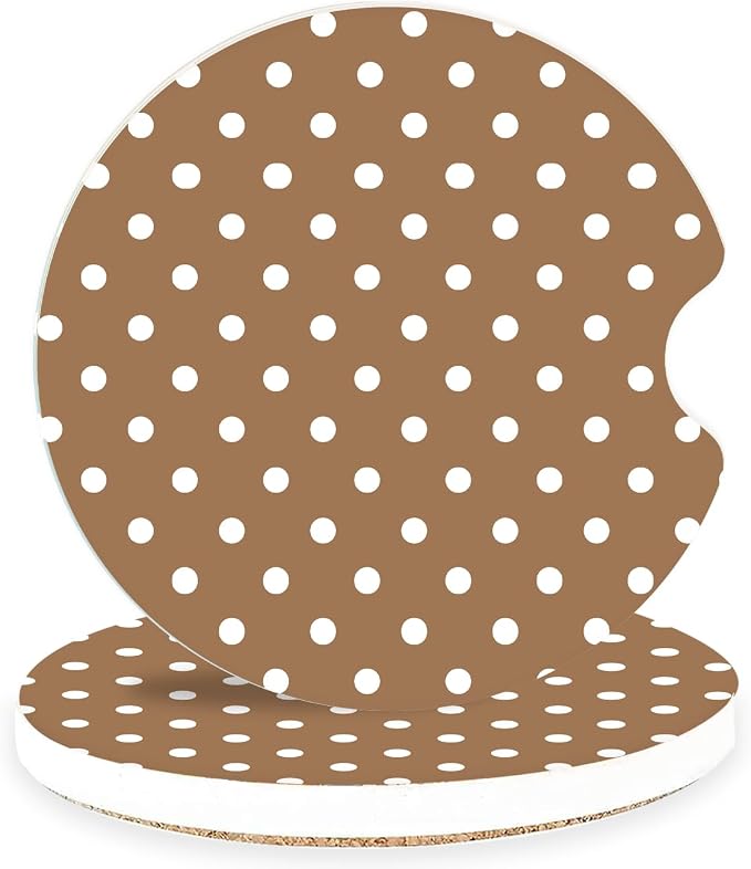 Ceramic Car Coasters – Absorbent Car Cup Holder Coaster Set for Women, Cute Aesthetic Car Accessories for Girls, 2 Pack (Tobacco Brown)
