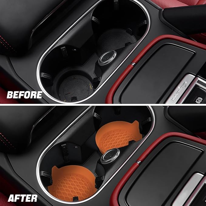Zpana Bling Car Cup Holder Coaster, 2PCS Crystal Rhinestone Non Slip Waterproof Vehicle Insert Water Bottle Holder Pads, Shockproof Auto Interior Decorative Coasters, Universal Fit (Orange)