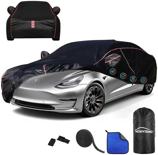 Car Cover Waterproof All Weather 8-Point Fastening for Tesla Model 3 | All-Around Wind-Resistant Fastening, 120s Quick Setup, 600D Oxford Fabric, All-Weather Protection