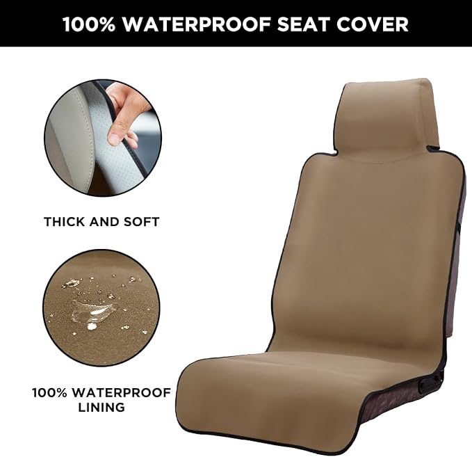 Waterproof Seat Cover Towel, Premium Sweat Carseat Protector, Perfect for Universal Anti-Slip Car Truck SUV Seat, Great for Surfing Yoga Gym Workout, Khaki