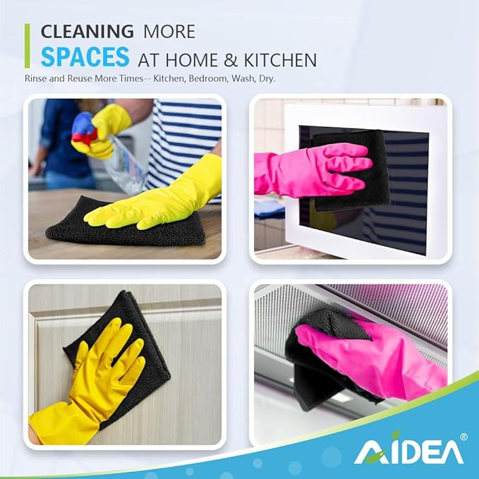 AIDEA Black Microfiber Cleaning Cloth-12PK, Absorbent Cleaning Rags 12"x12" | Microfiber Towels for Cars Lint Free Soft Microfiber Towels, Kitchen Towels Dusting Cloth, Dish Rags, Cleaning Towels