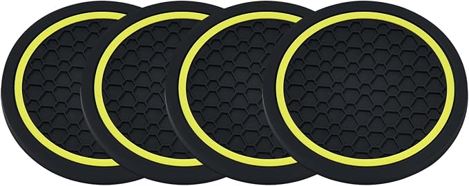 4PCS Car Cup Holder Coasters - 2.75 Inch Non-Slip Insert Water Bottle Holder Pads, Dustproof Automotive Interior Accessories Mat, Universal for Vehicles, Trucks, RVs (Yellow)