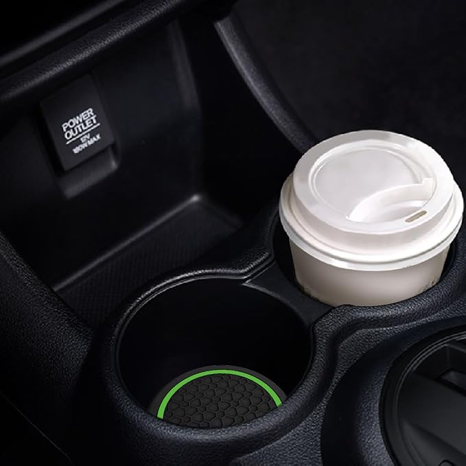 4PCS Car Cup Holder Coasters, Dustproof Automotive Interior Accessories Mat,2.75 Inch Non-Slip Insert Water Bottle Holder Pads, Universal for Vehicles, Trucks, RVs and More (Green)