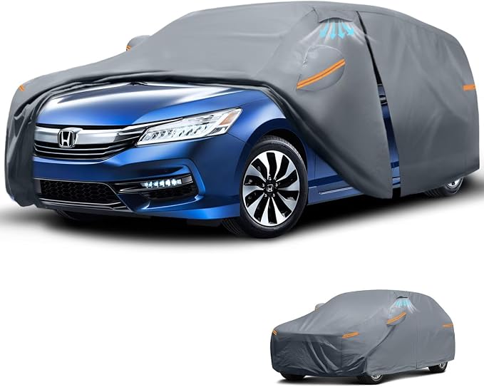 Waterproof Accord(2001-2026) Car Cover with Breathable Vents, [Upgrade] Premium Covers with Cotton Liner and Zipper Door, Sun Rain Snow Dust Uv Protection.(Gift with Towel)