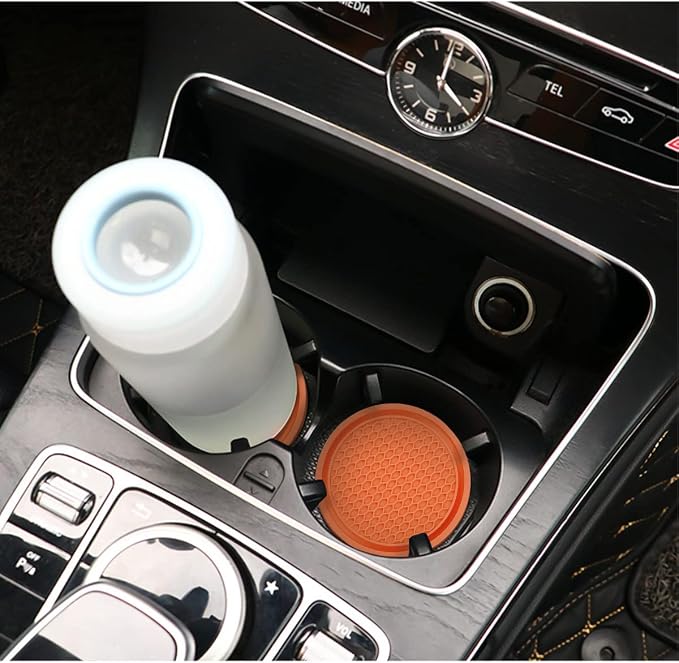 4 Pack Car Cup Holder Coaster, 2.75 Inch Diameter Non-Slip Universal Insert Coaster, Durable, Suitable for Most Car Interior, Car Accessory for Women and Men (Orange)