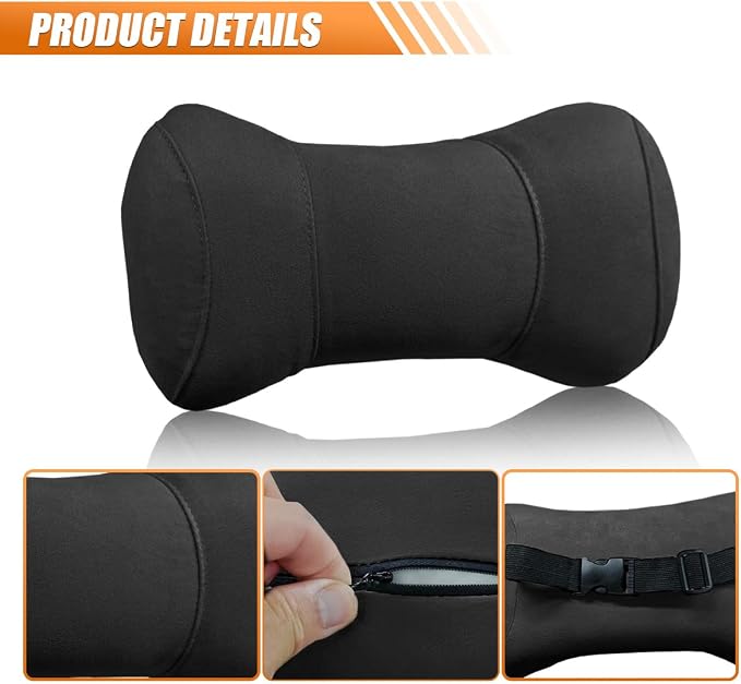 Car Headrest Pillow for Driving - Memory Foam Soft Automotive Neck Support Pillow Cushion with Adjustable Strap - Comfortable Car Seat Headrest Pillow for Neck Pain Pressure Relief (Black)