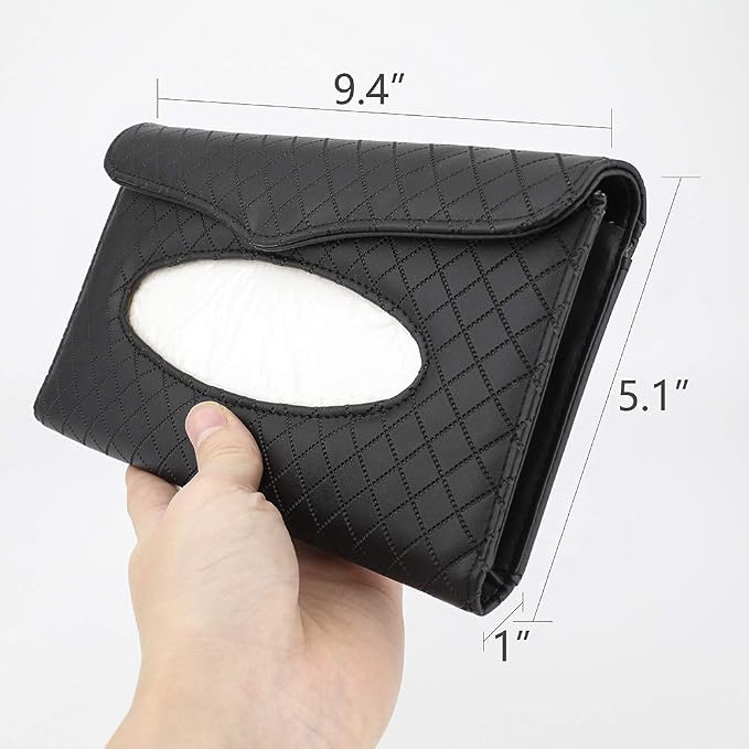 Car Tissue Holder - Sun Visor Napkin Holder, PU Leather Backseat Tissue Case for Truck (Black)
