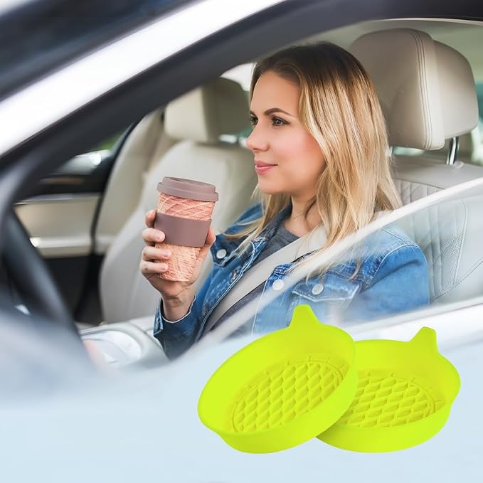 Zpana Bling Car Cup Holder Coaster, 2PCS Crystal Rhinestone Non Slip Waterproof Vehicle Insert Water Bottle Holder Pads, Shockproof Auto Interior Decorative Coasters (Fluorescent Yellow)