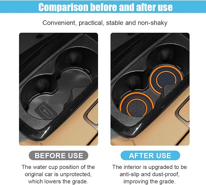 2PCS Car Cup Holder Coasters, 2.75 Inch Auto Non-Slip Anti Dust Cup Mats, Console Cup Holder Insert Coaster Auto Insulated Mats, Universal Interior Accessories for Most Cars (Orange)