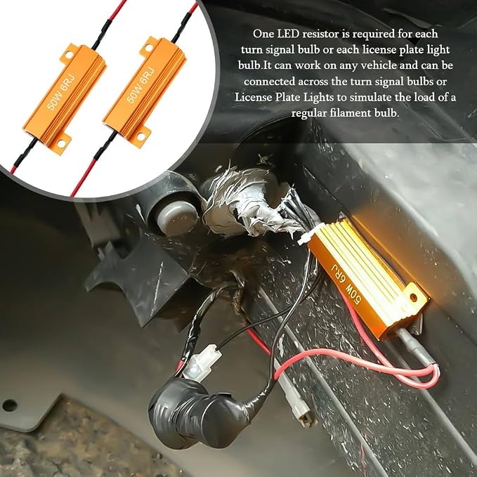 4PCS Load Resistors, 50W 6Ohm Car Resistors, LED Turn Signal Resistor Flasher Adaptor, Aluminum Case Resistor for Fix LED Bulb Fast Hyper Flash Turn Signal Blink Error Code (6RJ, 4PCS)
