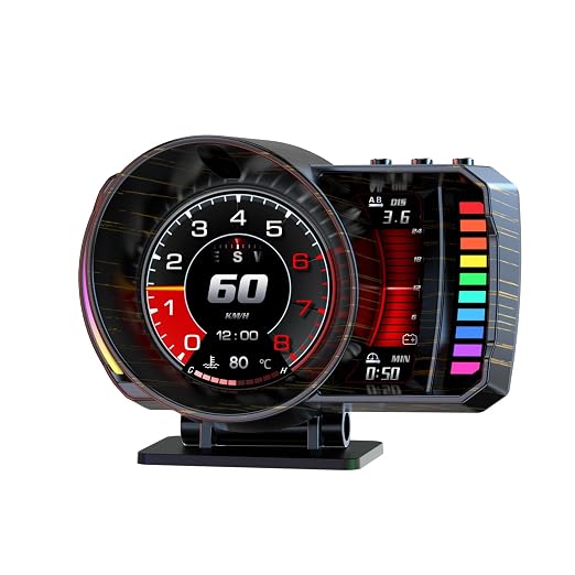 wiiyii obd2 Gauge Display,Heads up Display for Cars,Speedometer for Car with Gesture Recognition,Multiple Alarm Functions,Monitor Speed/Voltage/Water Temp/Turbo,Car HUD Heads up Display Plug & Play
