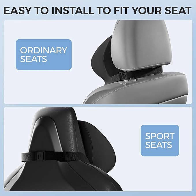 BEBAS Car Headrest Pillow, Ergonomic Neck Pillow with Memory Foam, Enlarged Surface for Head Neck Shoulder Support, Breathable Removeable Car Seat Pillow for Pain Relief(BlackBlue, 1 Pack)