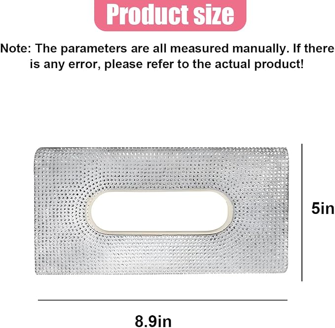 Bling Car Sun Visor Tissue Box Holder, PU Leather Auto Paper Towel Cover, Glitter Crystal Rhinestone Napkin Holder, Car Decoration Accessories for Women (Beige/White)