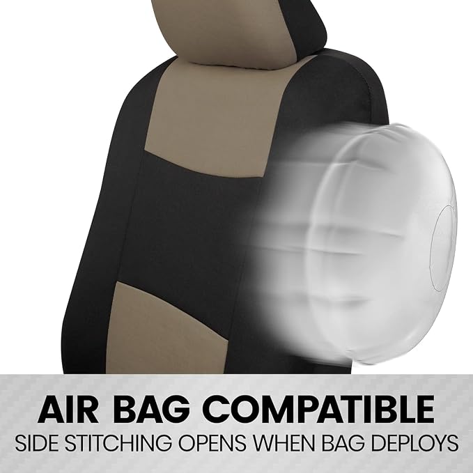 BDK PolyPro 2-Pack Front Car Seat Covers Set in Beige/Black - Front Seat Covers for Cars Trucks Vans SUVs Sedans, Easy to Install Front Car Seat Cover Protection, Universal Fit Car Accessories