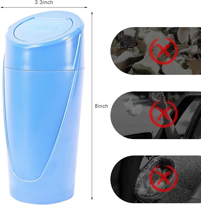 Wevdn Car Trash Can Bin with Lid, Mini Leakproof Vehicle Side Door Cup Holder Trash Can with Lid, Multipurpose Organizer Portable Garbage Bin for Cup Holder Car Home Office (Dark Blue)