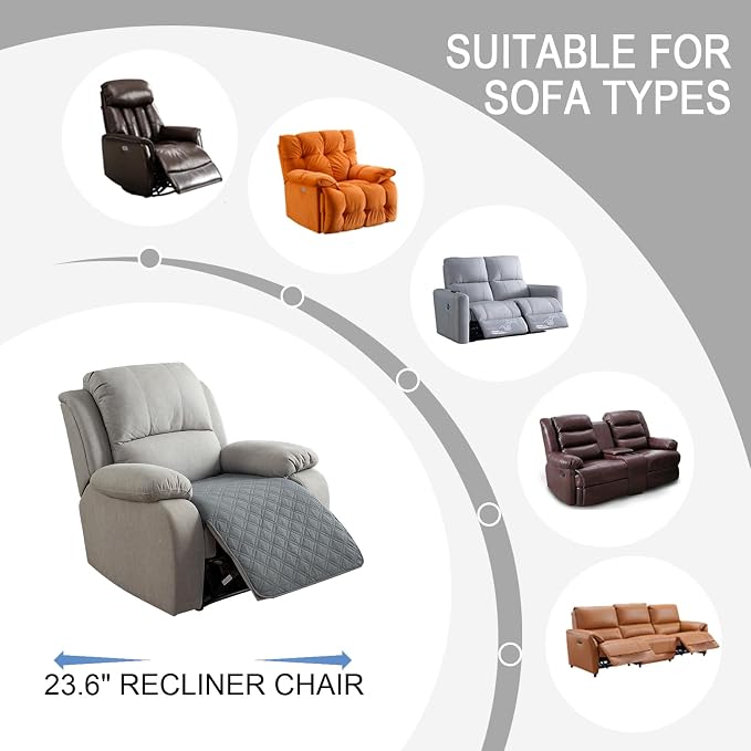 Genina Waterproof Recliner Chair Covers, Recliner Cover for Dog Pets Friendly, Washable Antislip Reclining Chair Cover Furniture Protector, Sofa Slipcover for Living Room(23.6inch/Dark Grey)