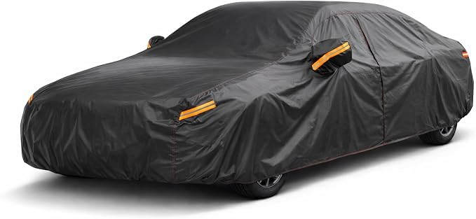 Car Cover Waterproof All Weather for Mid-Size Sedan, 6 Layers Heavy Duty Car Tarp Universal Fit for Chevy Malibu, Ford Fusion, Kia Stinger K5/Optima, Hyundai Sonata,Acura TL, Honda Accord