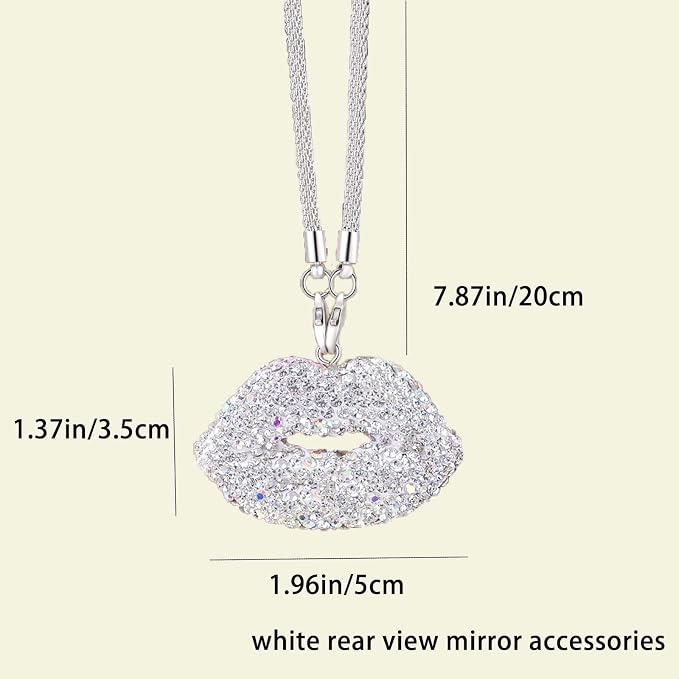 Bling White Lip Diamond Car Accessories for Women, Crystal Car Rear View Mirror Charms Car Decor Valentine's Gifts Lucky Hanging Interior Ornament Pendant (White)