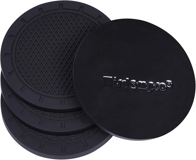Car Coasters, Wisdompro 4 Pack PVC Car Cup Holder Insert Coaster - Anti Slip Vehicle Interior Accessories Cup Mats for Women(Diameter 3", Black)