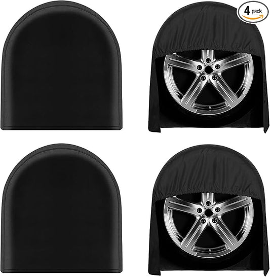 OutdoorLines Waterproof Tire Covers Set of 4 | UV Proof Trailer Wheel Cover for RV Jeep Trailer Camper Van Truck, Universal Tire Covering Fits Diameters 30"-32", Black