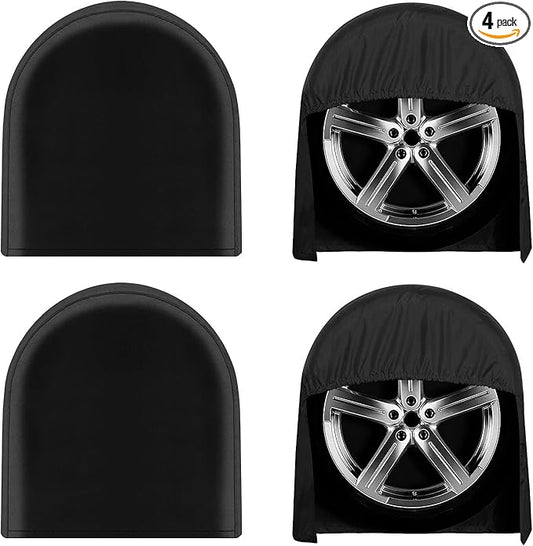 OutdoorLines Waterproof Tire Covers Set of 4 | UV Proof Trailer Wheel Cover for RV Jeep Trailer Camper Van Truck, Universal Tire Covering Fits Diameters 27"-29", Black