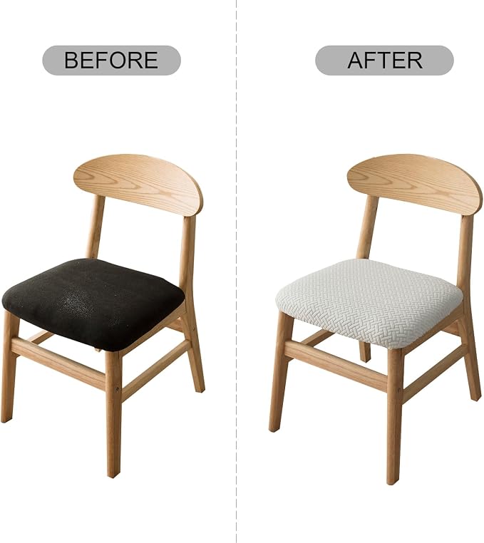 Genina Seat Covers for Dining Room Chair Seat Slipcovers Kitchen Chair Covers (White, 2 Pcs)