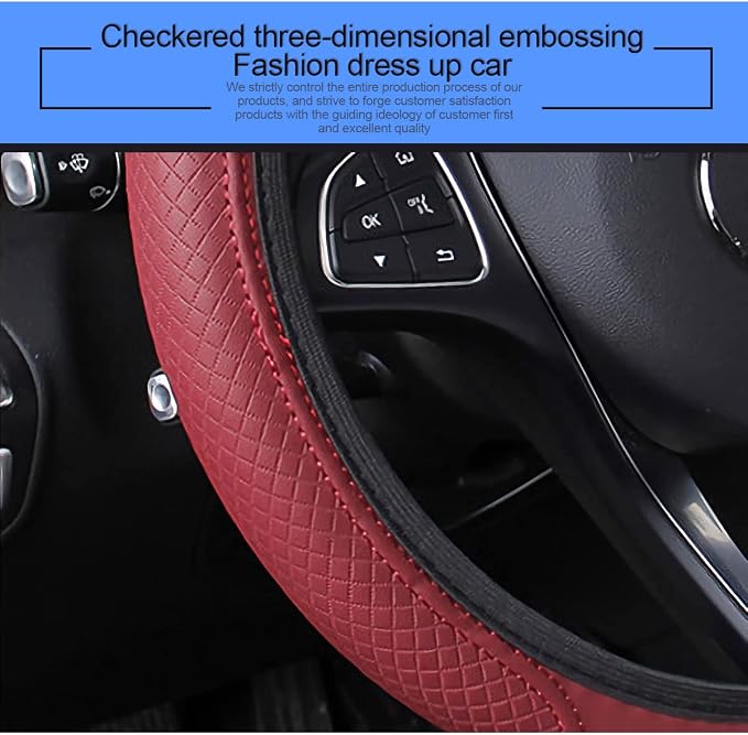 Leather Car Steering Wheel Cover, Anti-Slip Breathable Microfiber Leather Steering Wheel Protector for Women Men, Universal 15'' Elastic Soft Odorless, Car Accessories for Car, Truck, SUV (Wine Red)