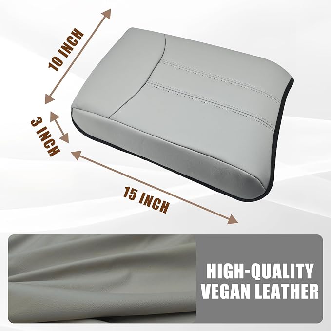 Muslogy Center Console Armrest Cover Fit for Honda Pilot 2023-2026, 2024-2026 Ridgeline/Passport Accessories, Comfort Armrest Pad Console Lid Cushion Vegan Leather Regular Thick (Gray)