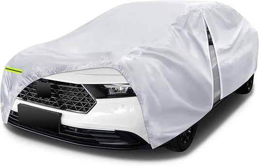 6 Layers Car Cover Waterproof All Weather for Automobiles, Size A3 with Zipper Cotton Fit for Toyota Camry, Honda Accord, Ford Mustang, Chevy Camaro/Malibu,Kia Optima(187-198 inch), Silver
