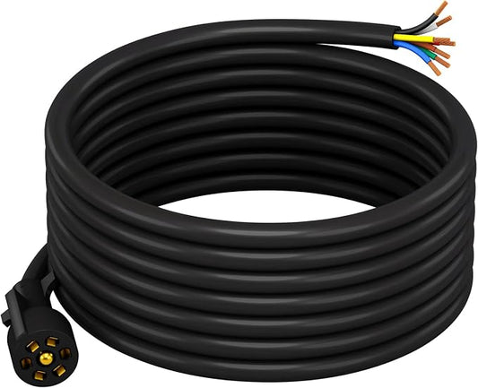 CheeMuii 15 FT Trailer Cord Heavy Duty 7 Way Trailer Wiring Harness Kit 7 Pin Trailer Plug Inline Wire Harness Cable for Trailers RVs Campers