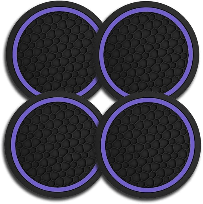 4PCS Car Cup Holder Coasters, Dustproof Automotive Interior Accessories Mat,2.75 Inch Non-Slip Insert Water Bottle Holder Pads, Universal for Vehicles, Trucks, RVs and More (Purple)