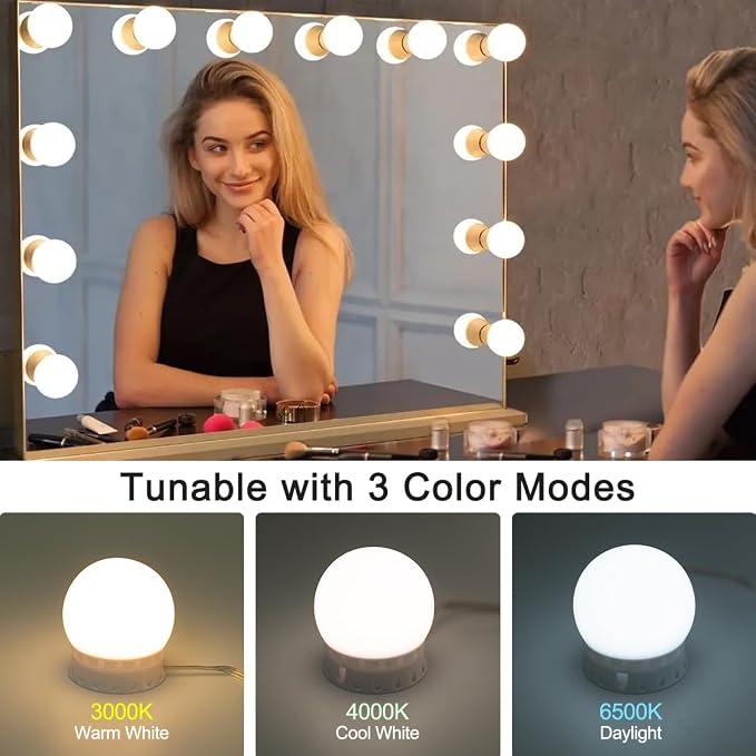 LED Vanity Lights for Mirror, High Brightness LED Chip, Hollywood Style Vanity Light with 12 Dimmable Bulbs, Adjustable Color & Brightness, USB Cable, Mirror lights for Makeup, lighting and Decoration