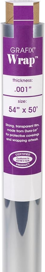 Grafix Dura-Lar 0.001" Film, Ultra Clear, Glossy 54" x50' Material, Mylar/Acetate Alternative for, Blank Stencils and Templates, Protection, Transparencies, Windows, Arts and Crafts, Roll