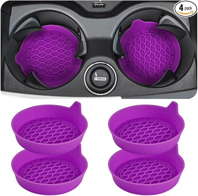 Zpana 4PCS Car Cup Holder Coasters, Silicone Non-Slip Vehicle Cup Recessed Mats, Sift-Proof Automotive Interior Drink Insert Decor Accessories, Universal for SUV, Sedan, Truck (Dark Purple)